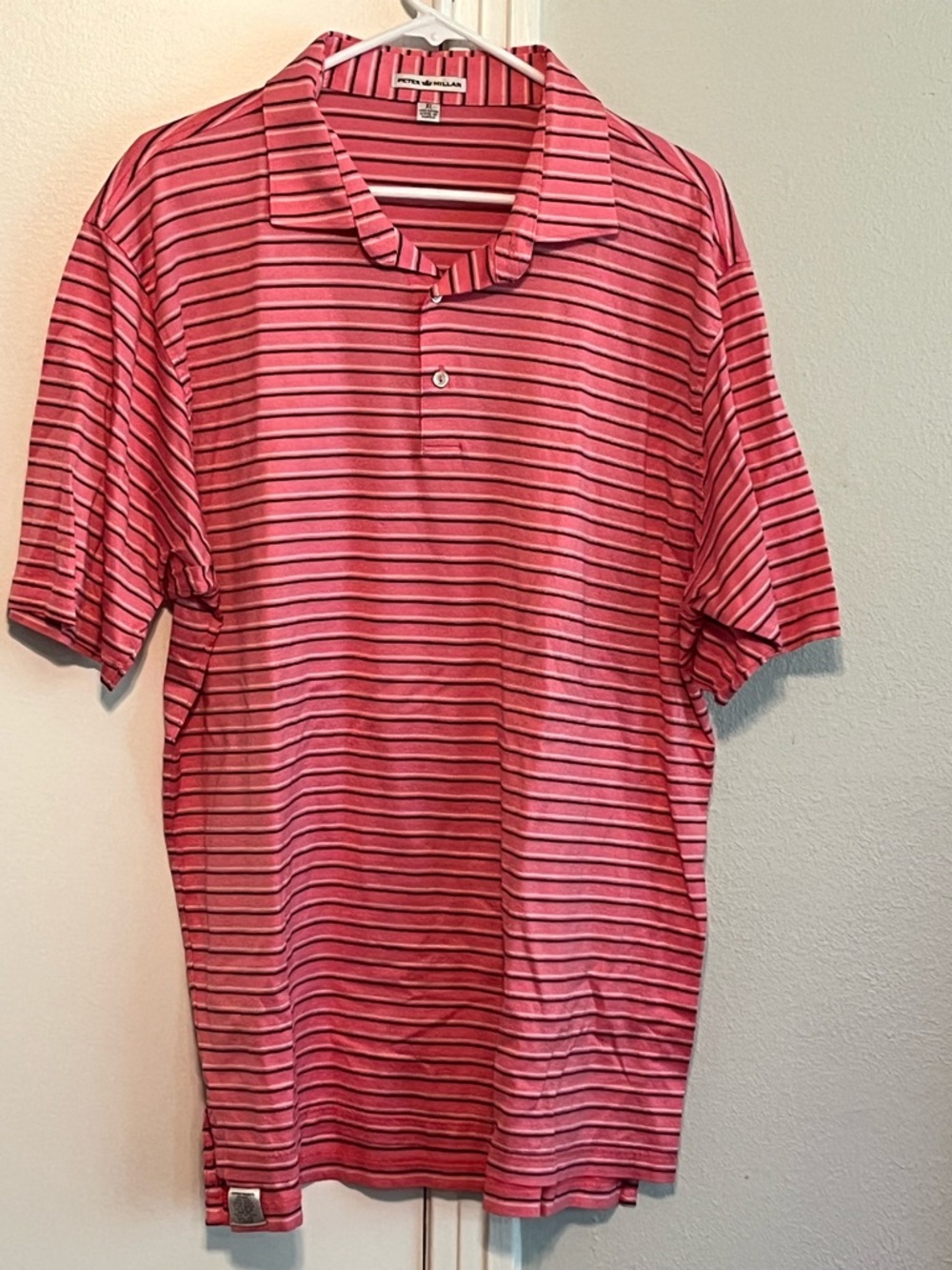 Peter Millar Men’s Coral Striped Polo Shirt Size XL EUC